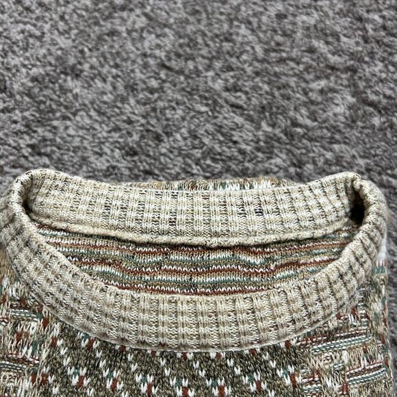 Vintage 80s Patchwork Sweater Crewneck Pullover Beige Medium - Picture 2 of 7